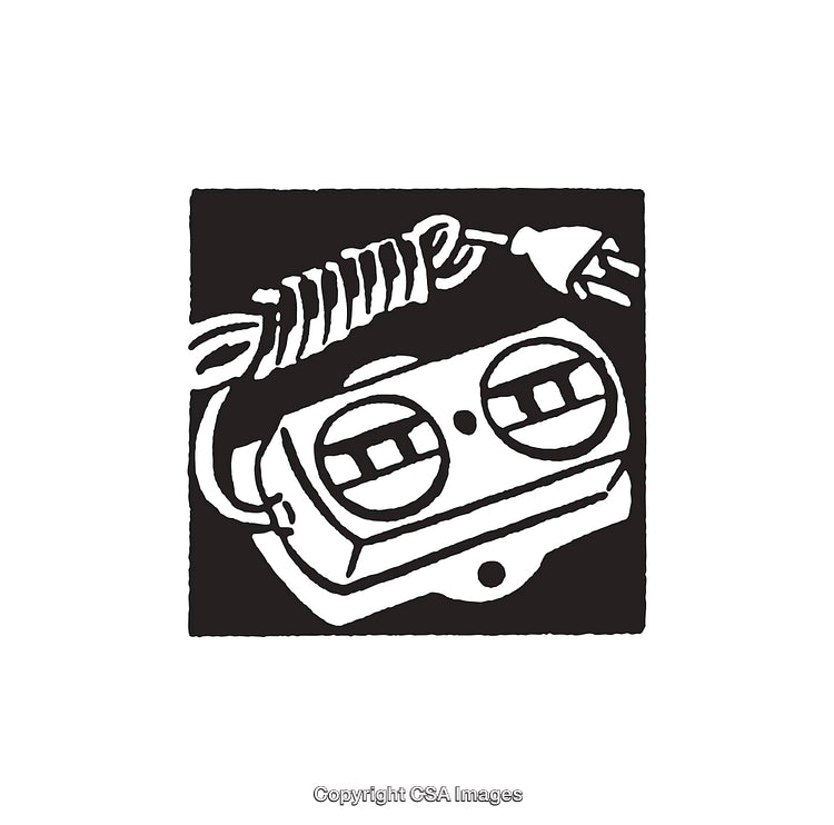 Black and White Line Art of Power Outlet With Plugged Cord