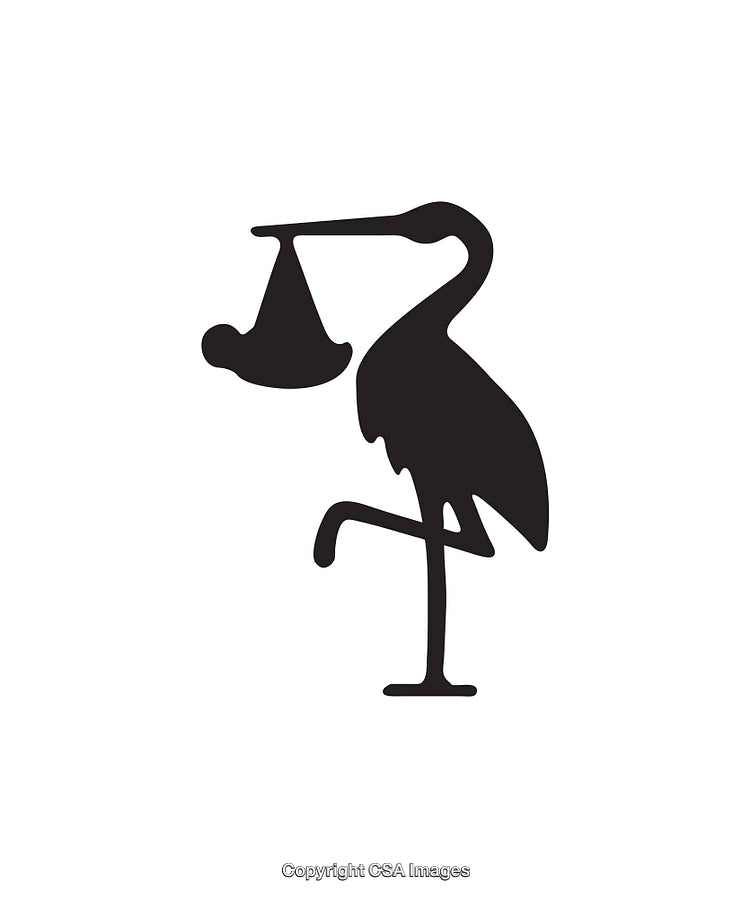 Black and White Stork Icon Holding Baby Silhouette