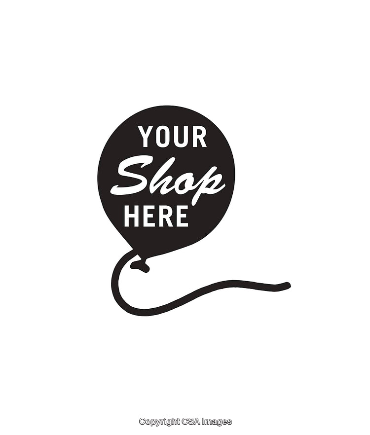 Minimalistic Black and White Line Art Illustration of a Balloon with Text
