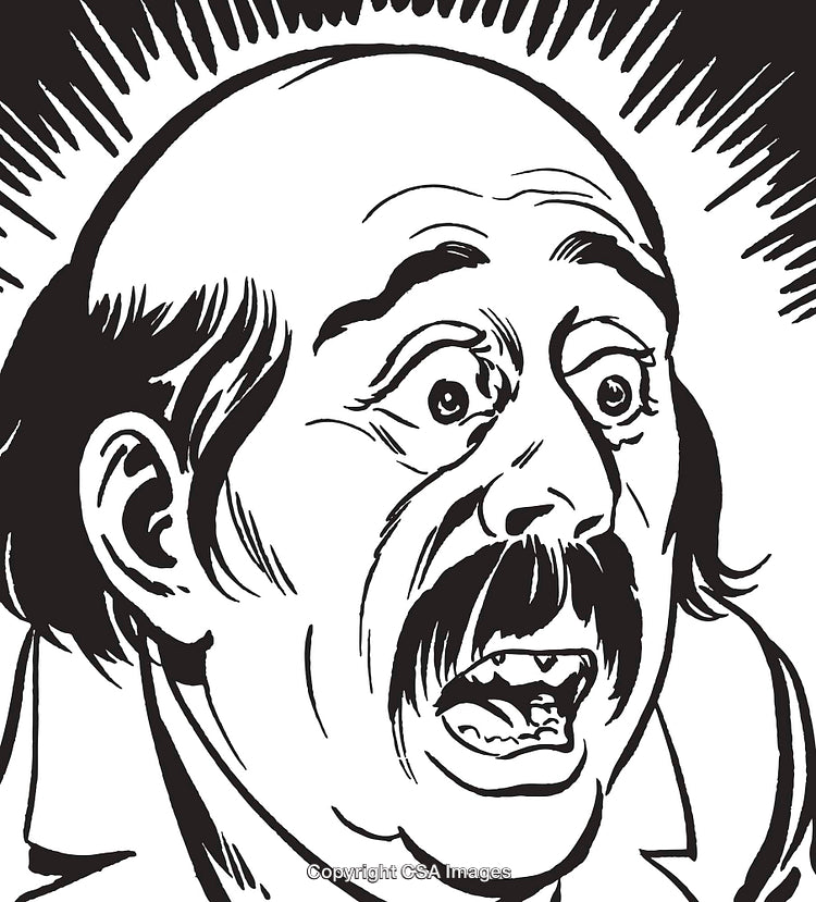 Retro Style Black and White Illustration of Shocked Bearded Man