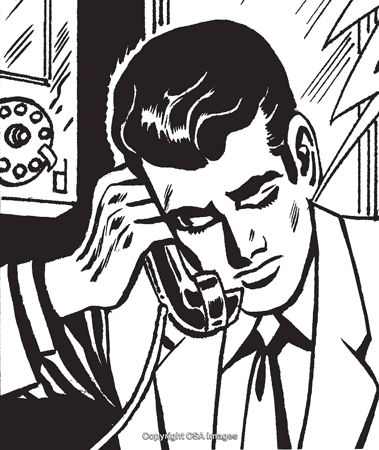 Retro Comic Style Man Talking On a Vintage Telephone