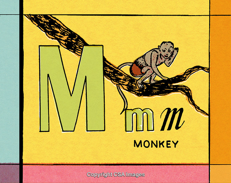 Illustration of Letter M With Monkey and Tree Branch for Children's Learning