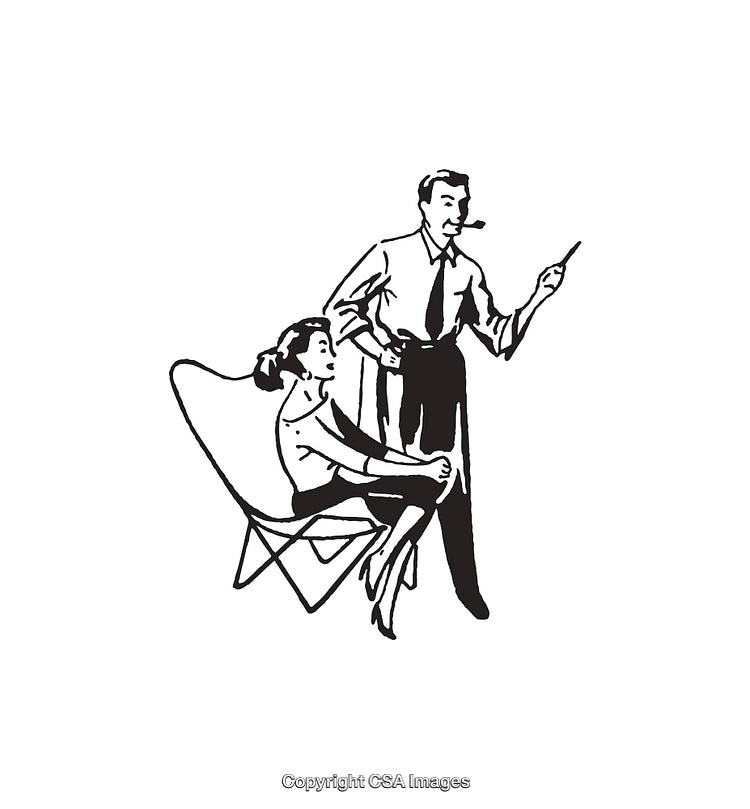 Black and White Illustration of a Couple in a Domestic Scene