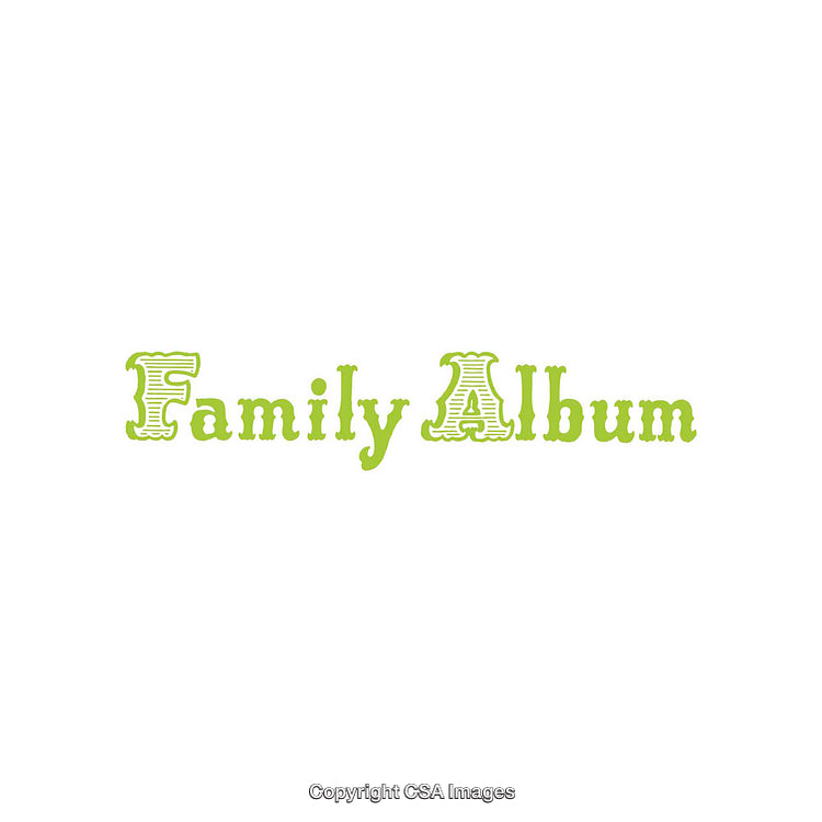 Stylized Green Text Family Album Design on White Background