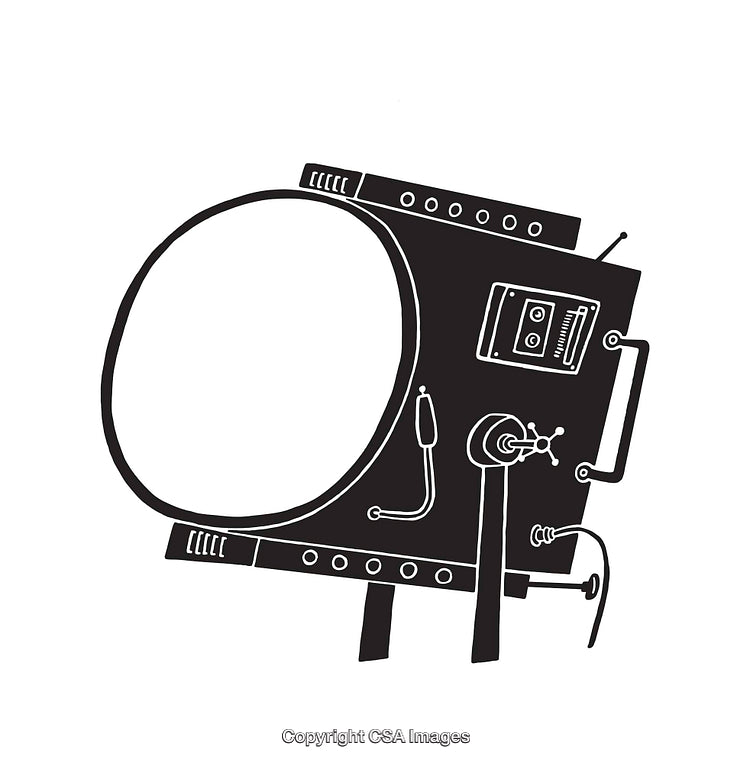 Retro Style Black and White Line Art of Video Equipment