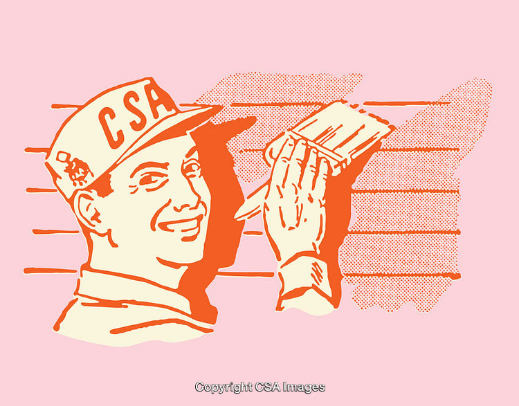 Retro Color Line Art Illustration of a Painter with Brush