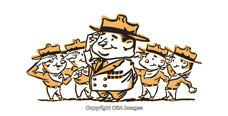 Cartoon Illustration of Uniformed Individuals Saluting Together in Unity