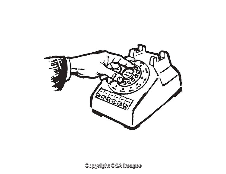 Hand Operating a Classic Rotary Dial Phone Line Art