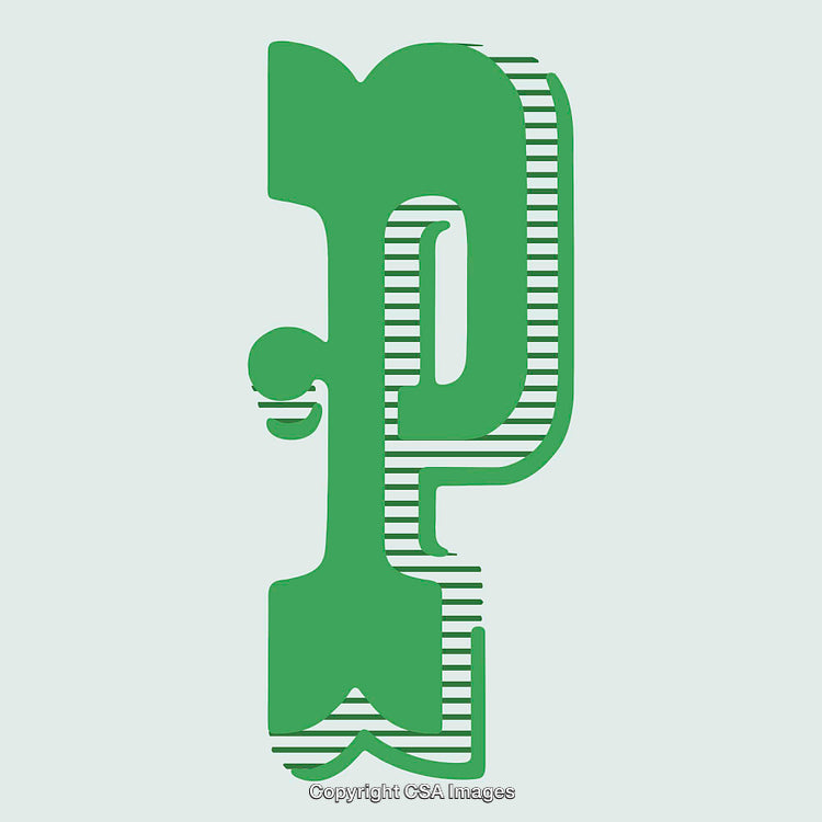 Creative Illustration of Stylized Letter P in Green and Striped Design