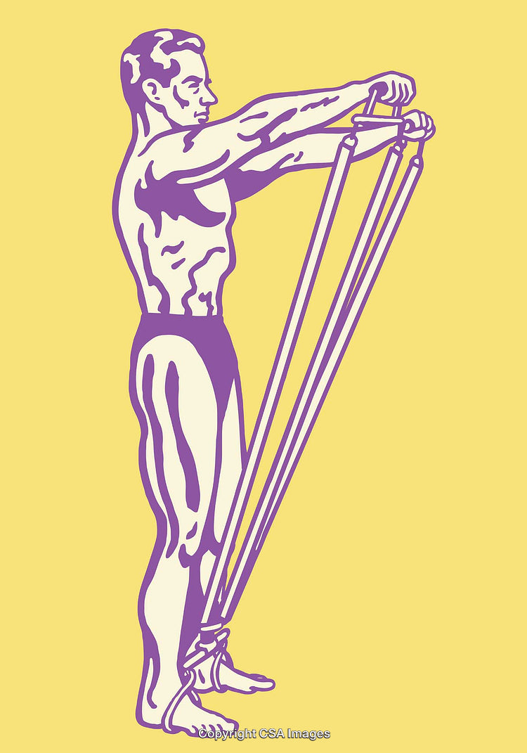 Illustration of Man Exercising with Resistance Bands in a Fitness Pose