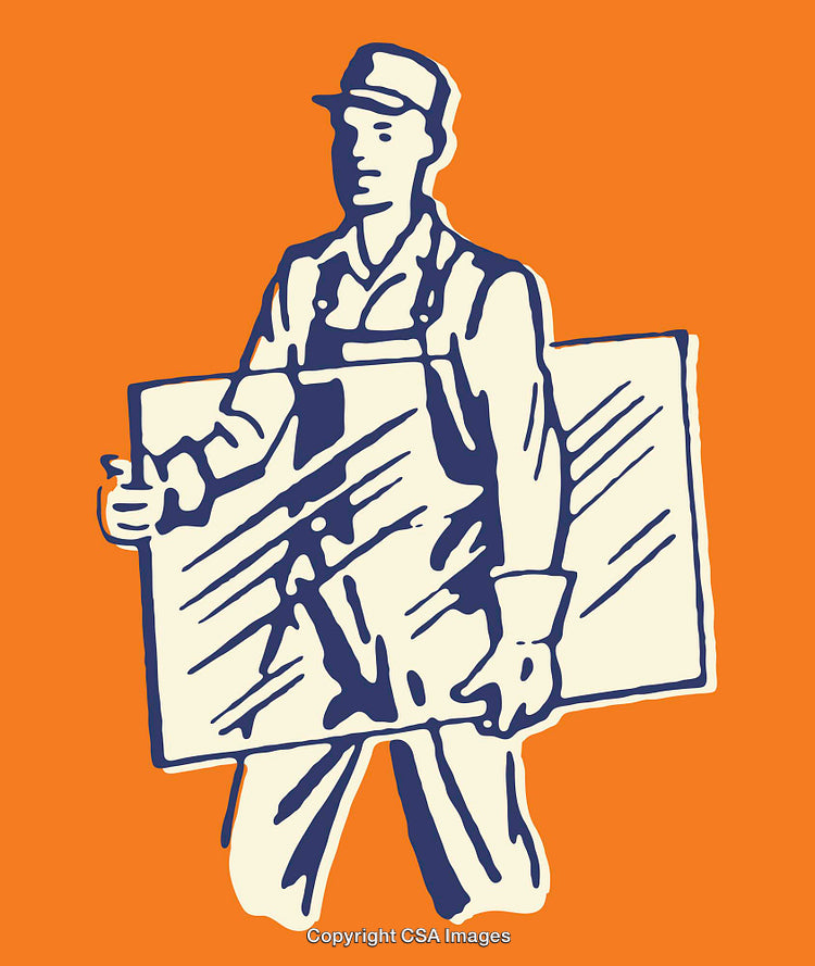 Retro Style Worker Carrying Glass in Bold Line Art Design