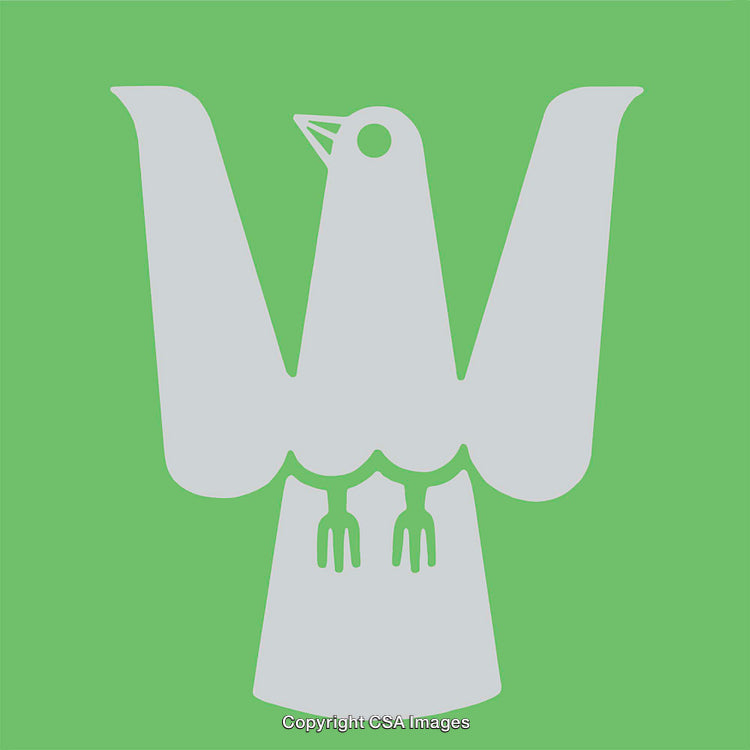Minimalist Graphic Design of Stylized Bird on Green Background
