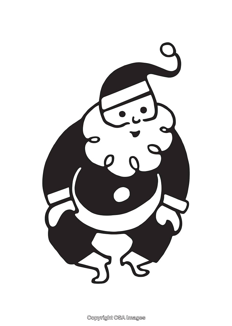 Black and White Line Art Illustration of Santa Claus in Festive Attire