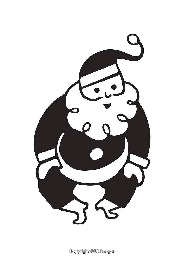 Black and White Line Art Illustration of Santa Claus in Festive Attire