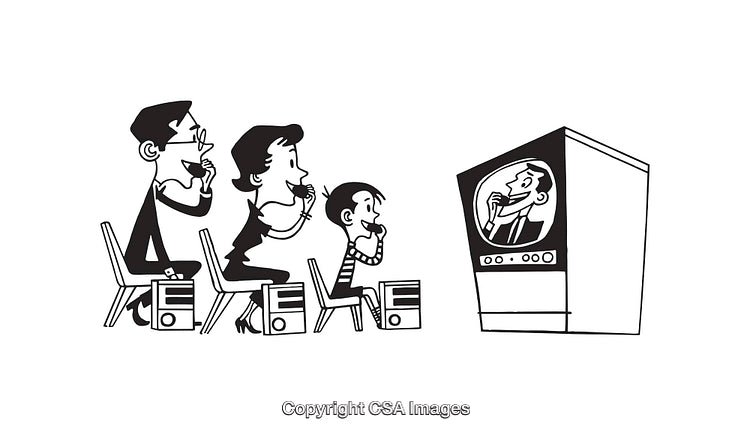 Retro Family Watching Television in a Vintage Black and White Style