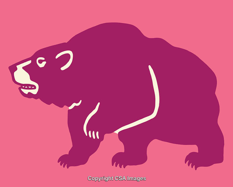 Stylized Bear Illustration in Modern Monochrome Design with Pink Background
