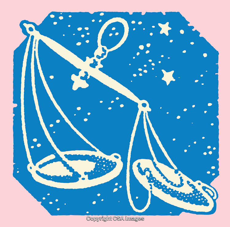 Vintage Illustration of Scales with Starry Background in Colorful Style