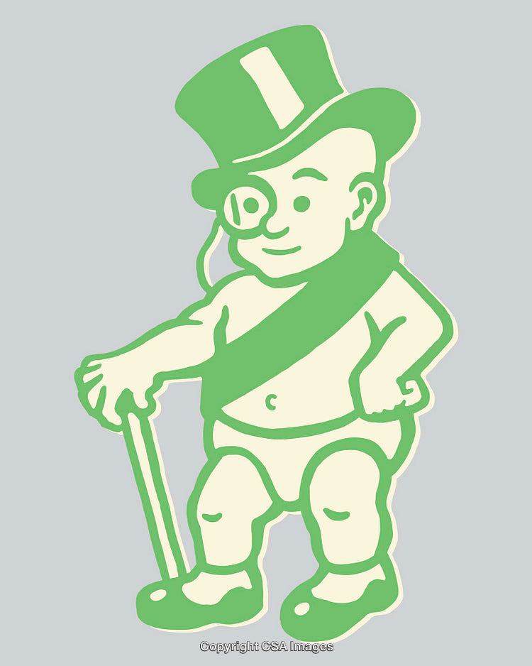 Vintage Style Art of Top Hat Character Holding Cane