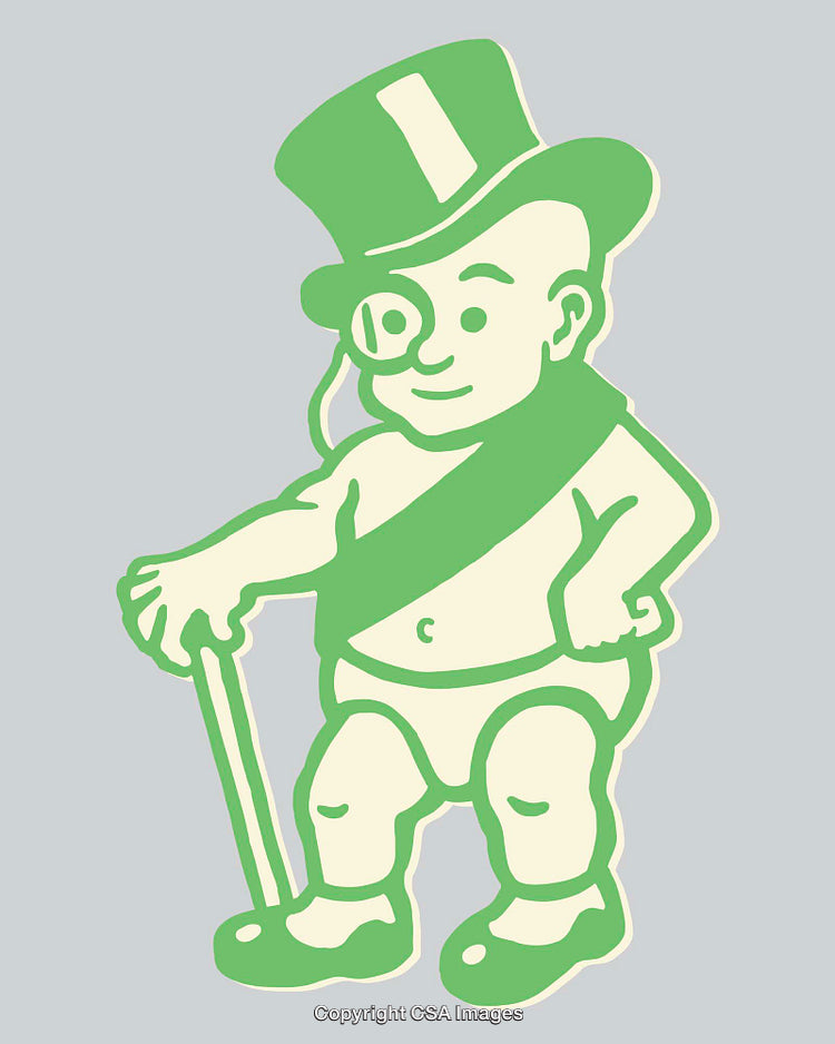 Vintage Style Art of Top Hat Character Holding Cane