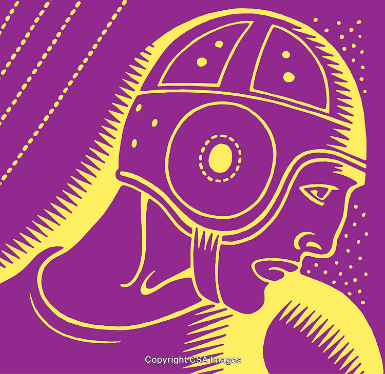 Colorful Line Art of a Person Wearing a Helmet in Abstract Style