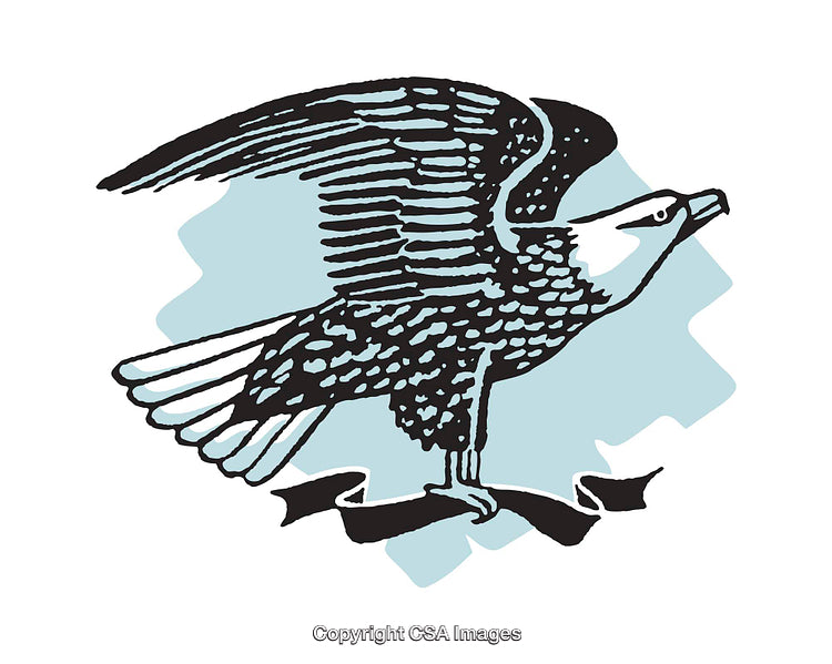 Stylized Illustration of a Flying Eagle With Blue Background