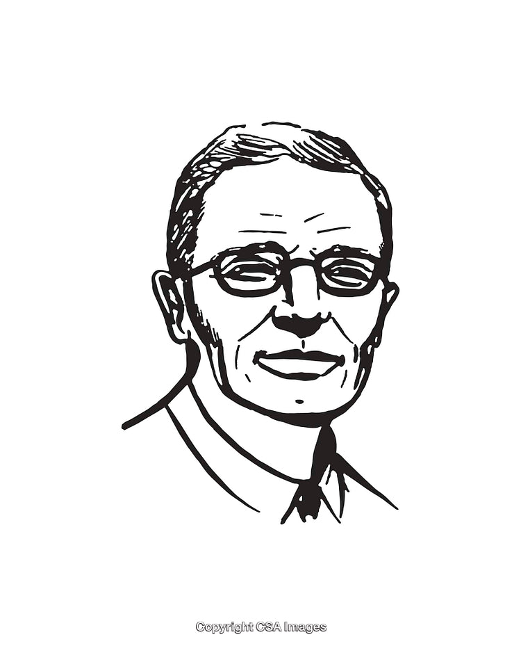 Black and White Line Drawing of an Elderly Gentleman