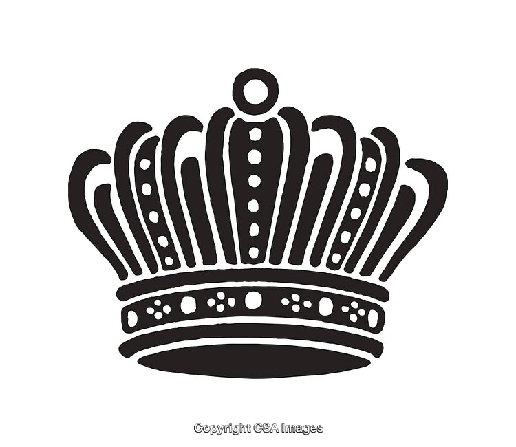 Elegant Black and White Illustration of a Crown with Intricate Details