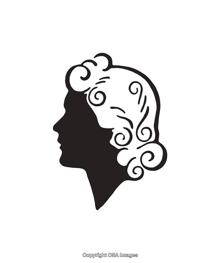Silhouette of Female Profile with Stylish Curled Hair Design in Black