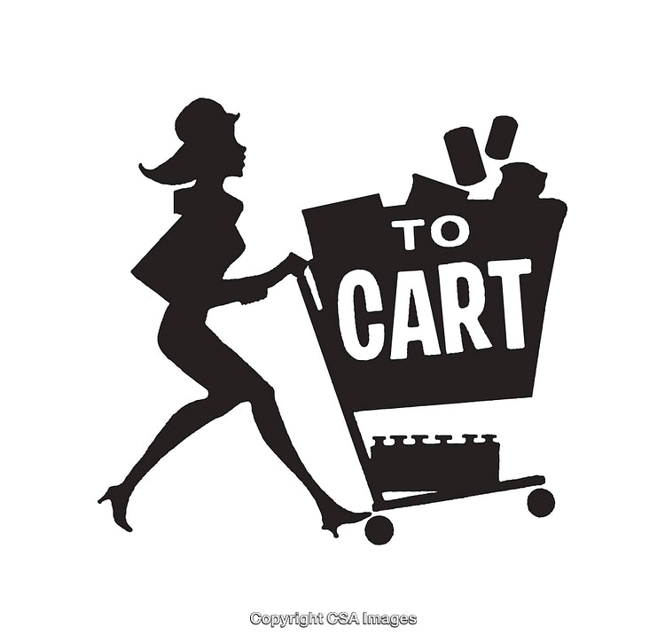 Silhouette of Woman Pushing Shopping Cart with Merchandise