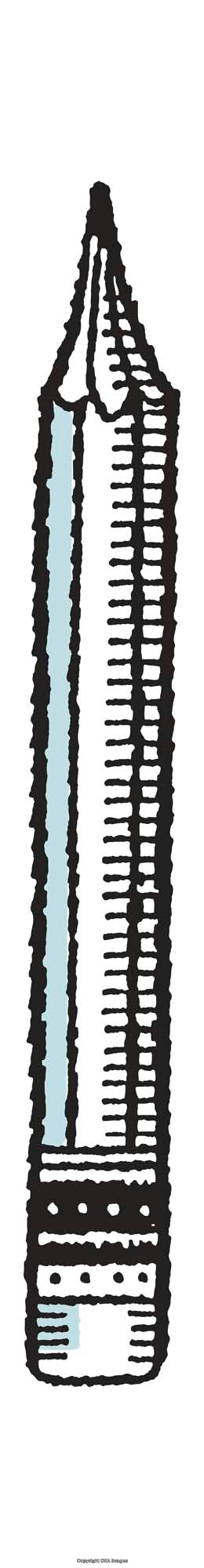 Simple Stylized Illustration of a Pencil in Black, White, and Blue