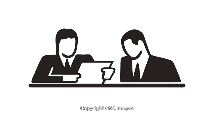 Black and White Illustration Depicting Business Collaboration and Document Review