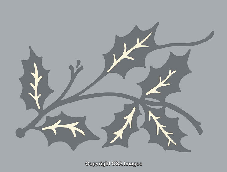 Minimalistic Holly Leaf Illustration in Gray Tones with Subtle Details