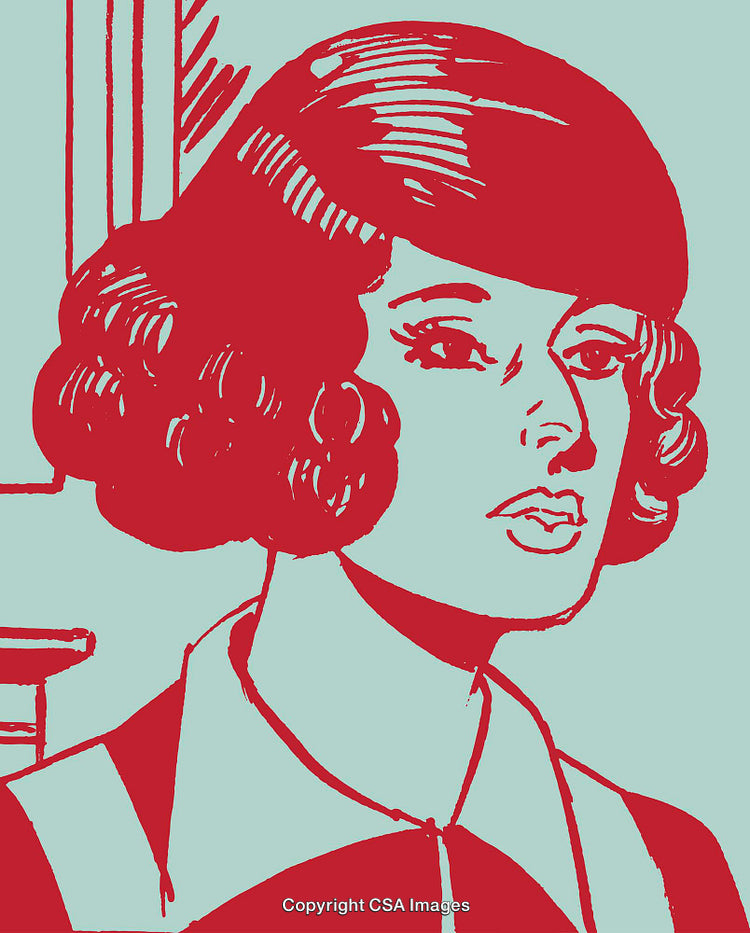 Stylized Pop Art Portrait of a Woman in Red and Blue Tones