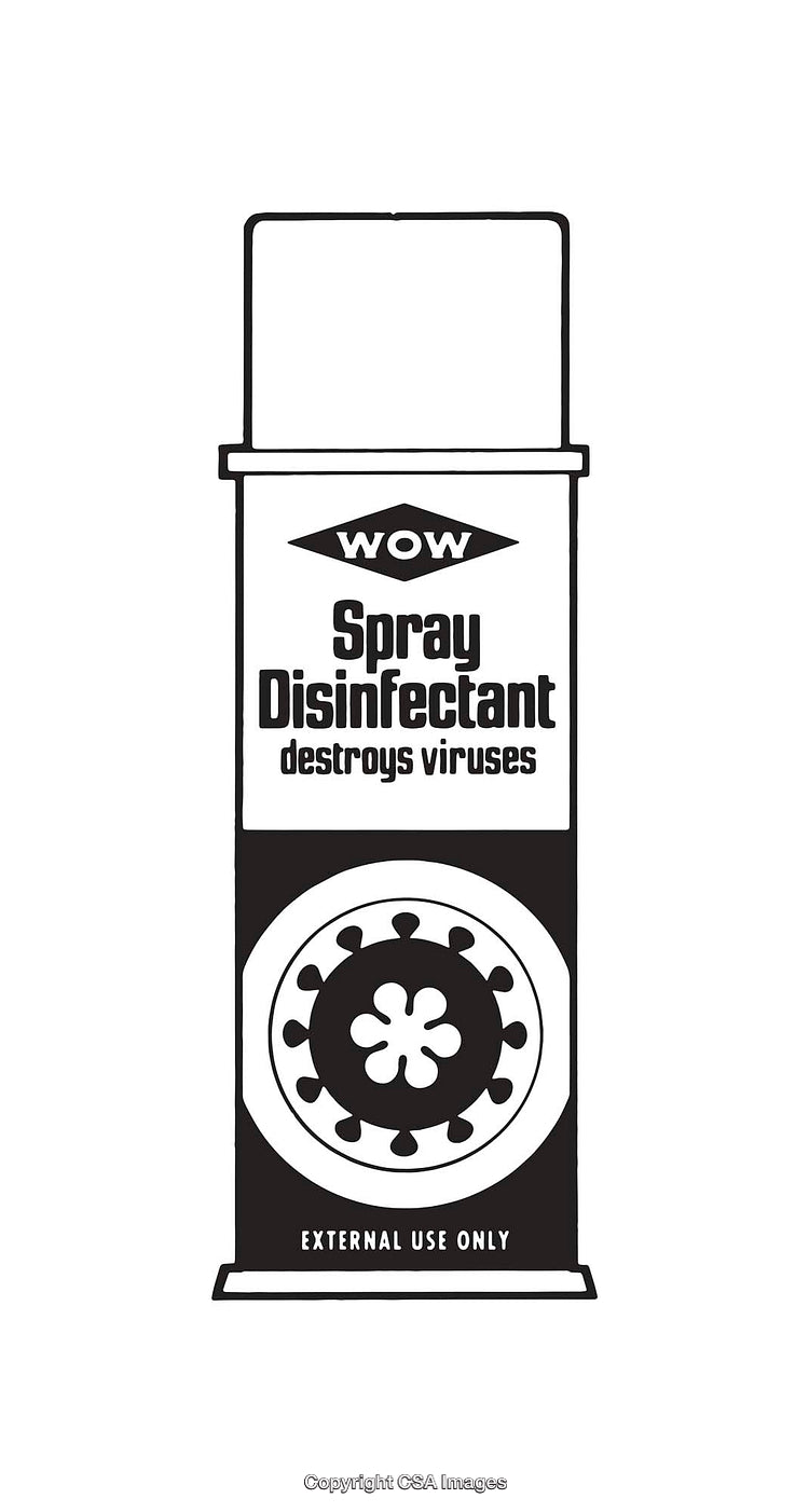 Black and White Line Art Illustration of Spray Disinfectant Can Design