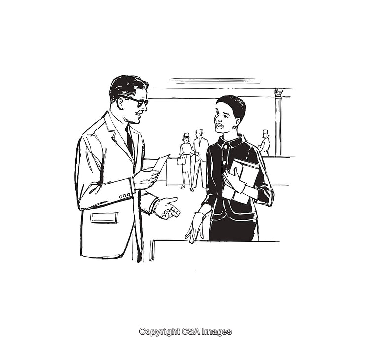Illustrated Scene of Business Professionals Interacting in an Office Setting