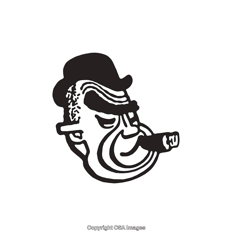 Retro Line Art Illustration of a Character with Hat and Cigar