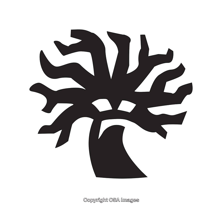 Black and White Icon of Abstract Tree Silhouette With Unique Branches
