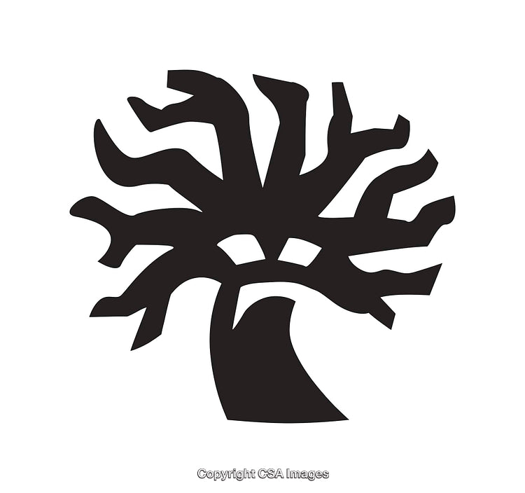 Black and White Icon of Abstract Tree Silhouette With Unique Branches