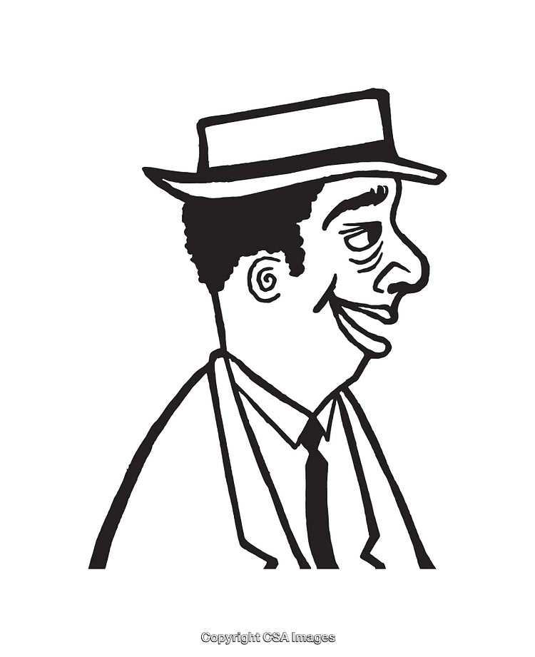 Black and White Line Art Illustration of a Man Wearing a Hat
