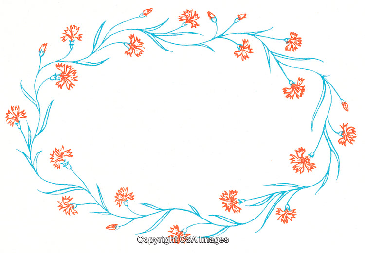 Floral Wreath Illustration With Delicate Ornamental Art in Orange and Blue
