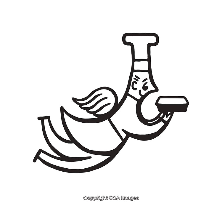 Black and White Line Art of Flying Chef Holding a Dish