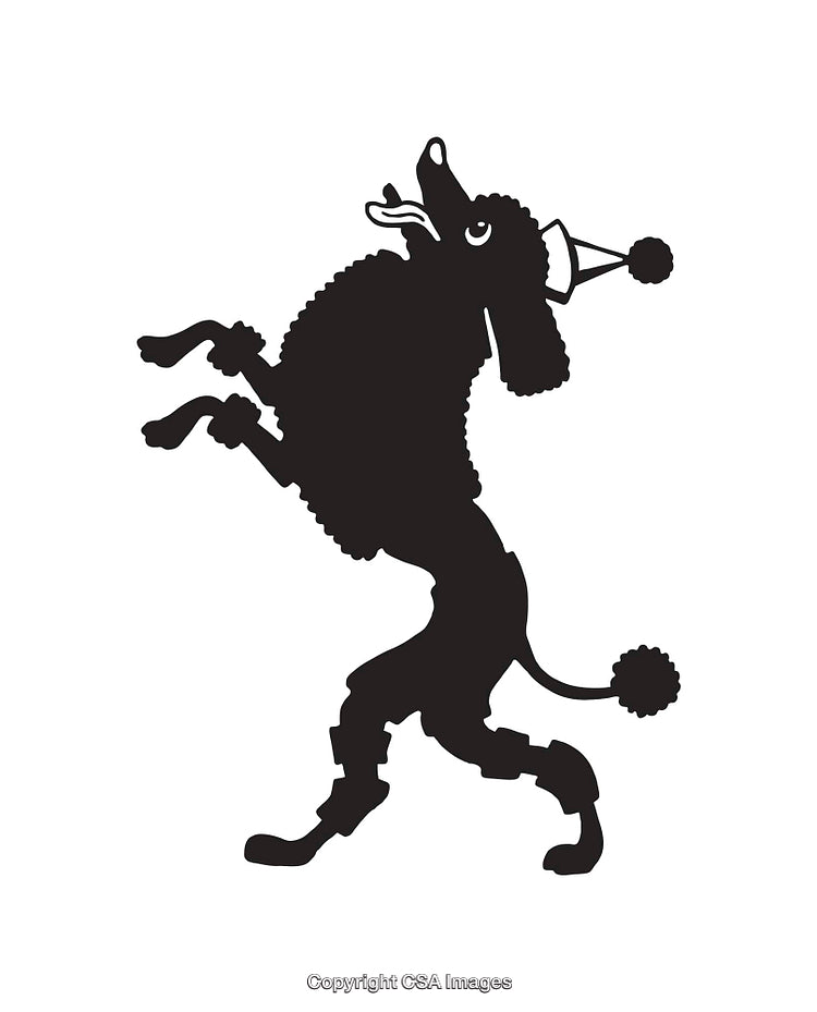 Black and White Illustration of a Playful Circus Poodle