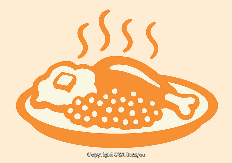 Steaming Plate of Food Illustration with Poultry and Vegetables