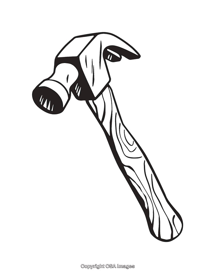 Black and White Line Art Illustration of a Hammer