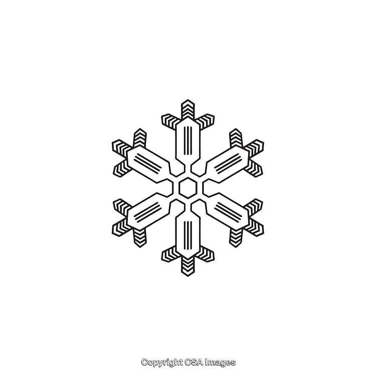 Geometric Snowflake Design in Black and White Line Art Style