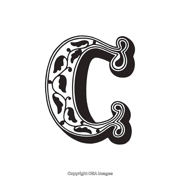 Intricate Decorative Alphabet Letter C With Ornamental Leaf Design