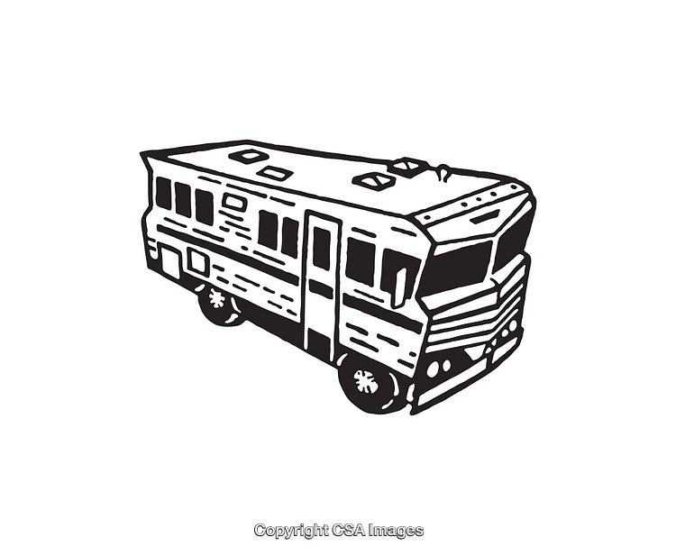 Stylized Black And White Line Art of a Retro RV Camper
