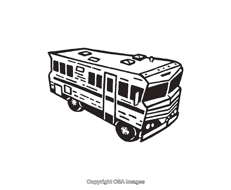 Stylized Black And White Line Art of a Retro RV Camper
