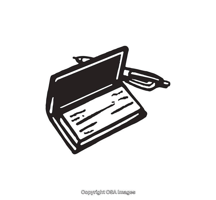 Black and White Line Art of Checkbook with Pen Illustration