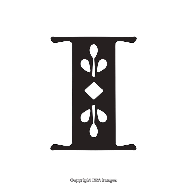 Decorative Letter 'I' Design With Elegant Flourishes and Bold Lines